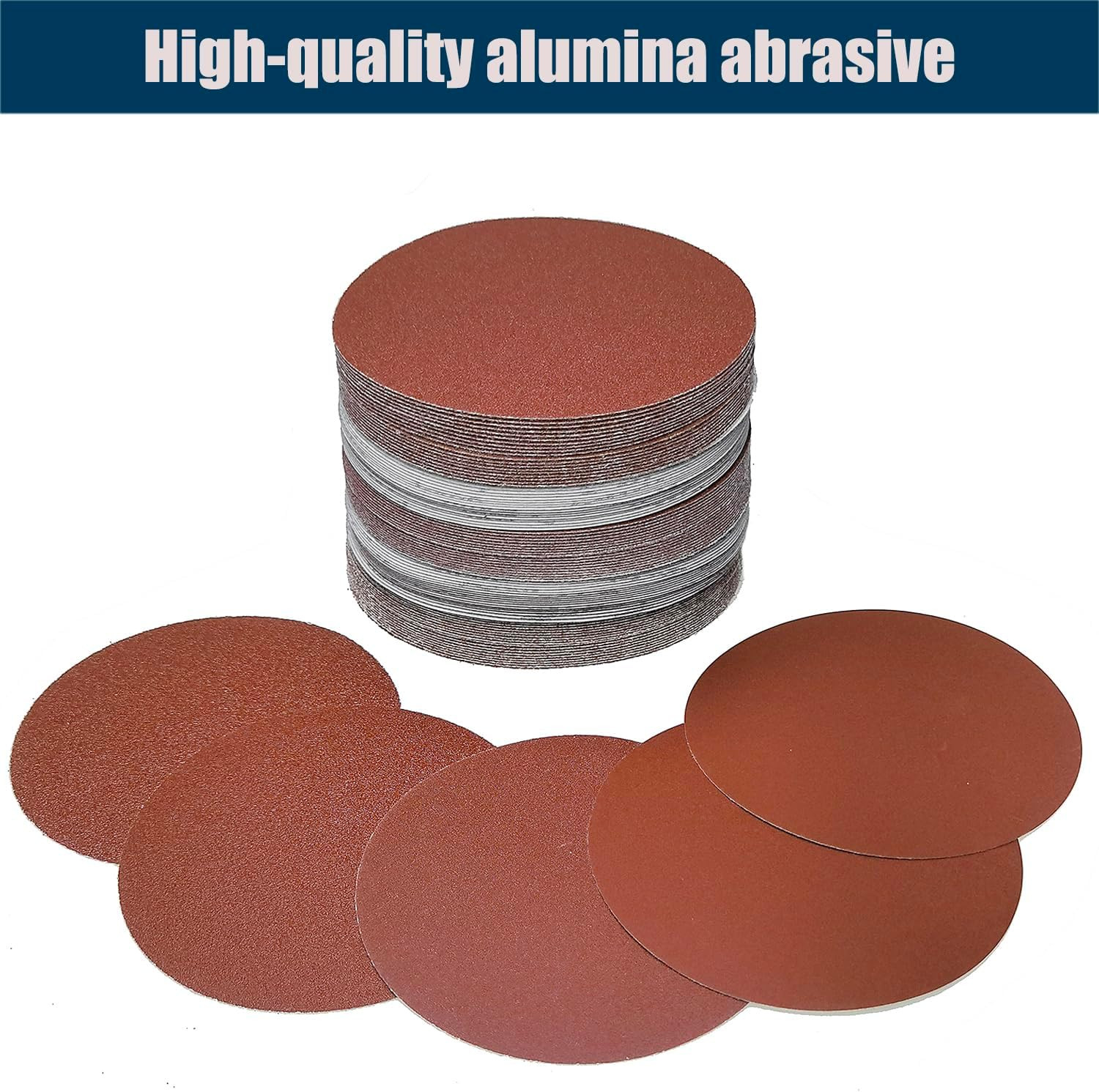 Tonmp 100 PCS 6 Inch No Hole Hook and Loop Sanding Disc Set- 60 80 120 240 400