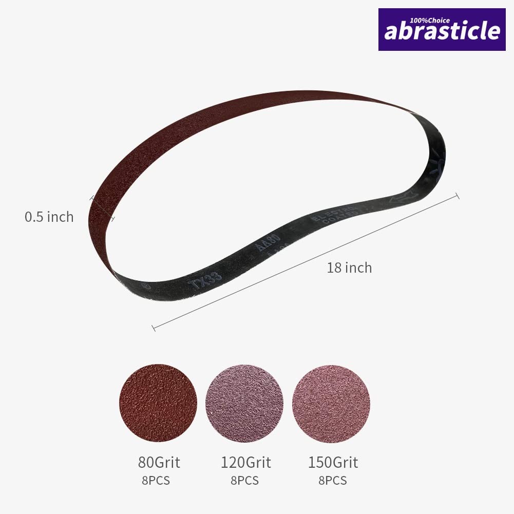 24 Pcs 1/2 x 18 Inch Assorted Aluminum Oxide Sanding 0.5×18(24pcs), Brown