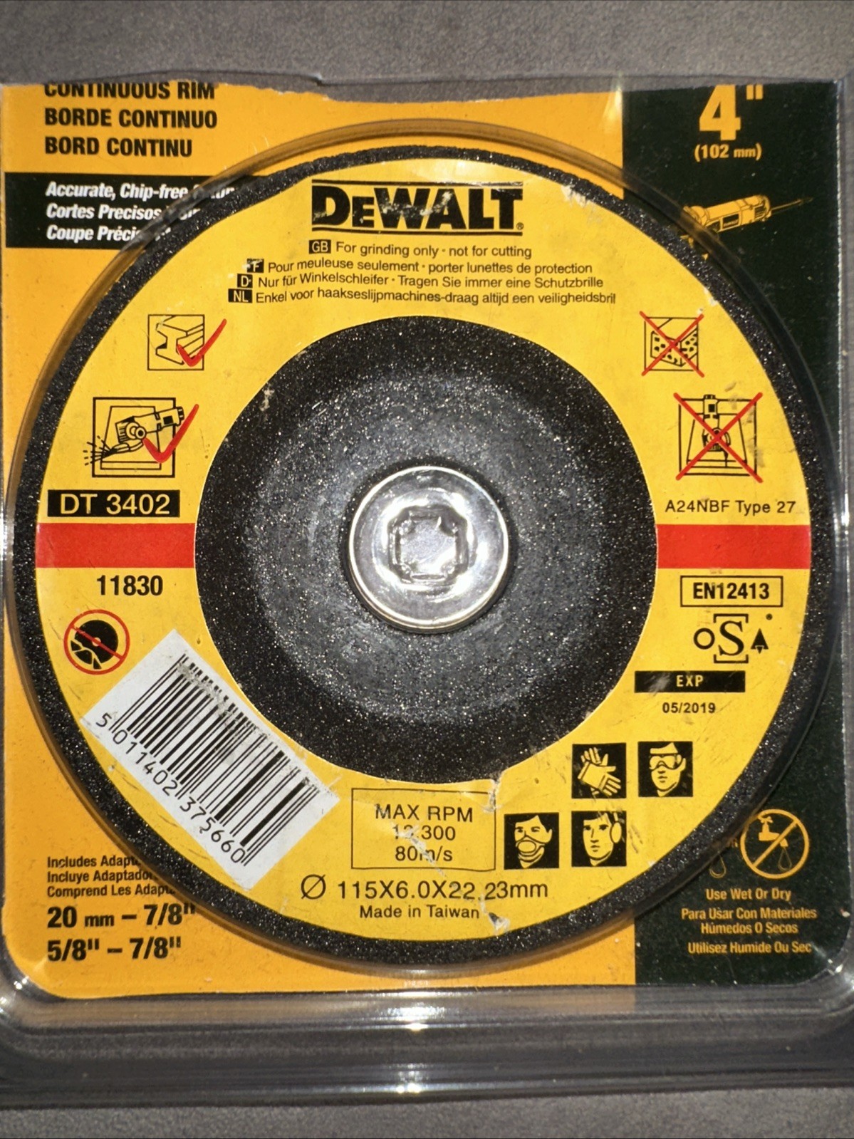 DEWALT DT3402 4.5 inch Grinding Wheel – Yellow