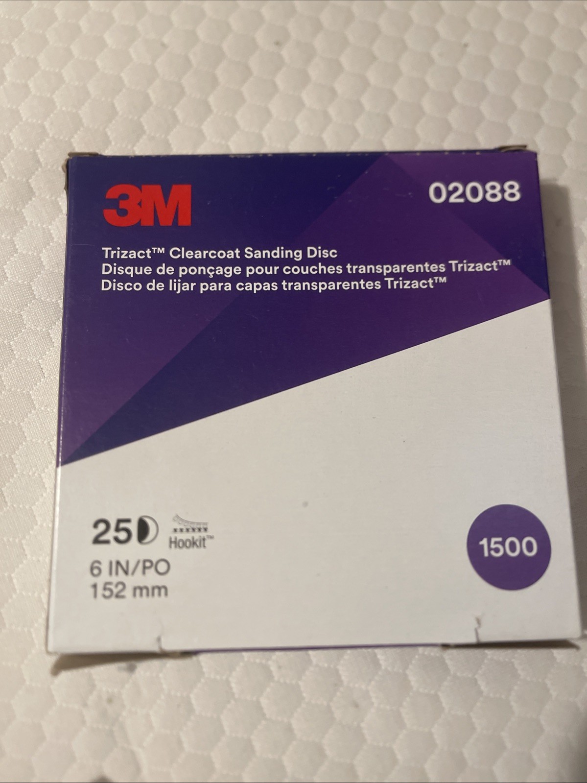 3M 02088 Trizact Hookit 6 Inch P1500 Grit Clear Coat Sanding Disc, 25 per Box