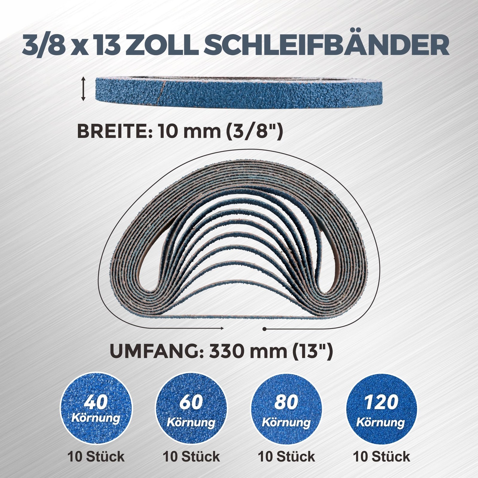 3/8 x 13 Inch Zirconia Sanding Belts, 40Pcs 10 Each of 40/60/80/120 Grits