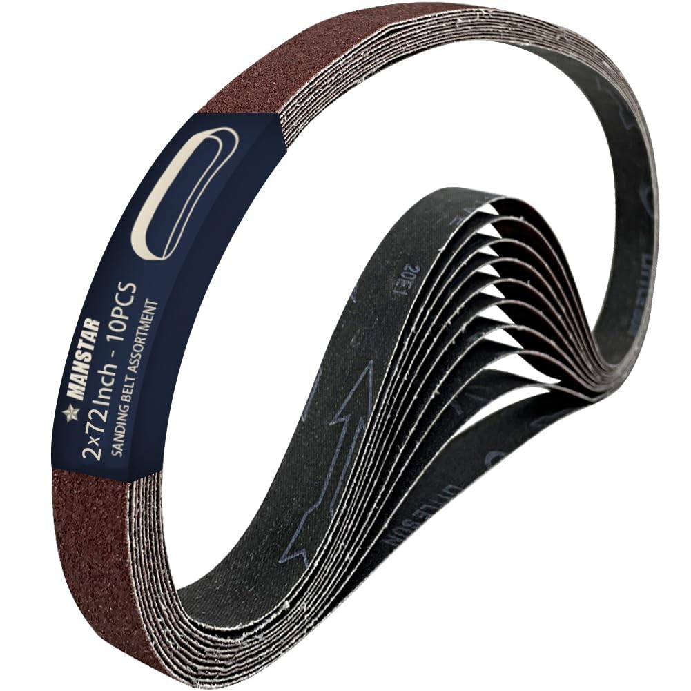 10 Pcs 2 x 72 Inch Assorted Aluminum Oxide Sanding 2×72(10pcs), Brown