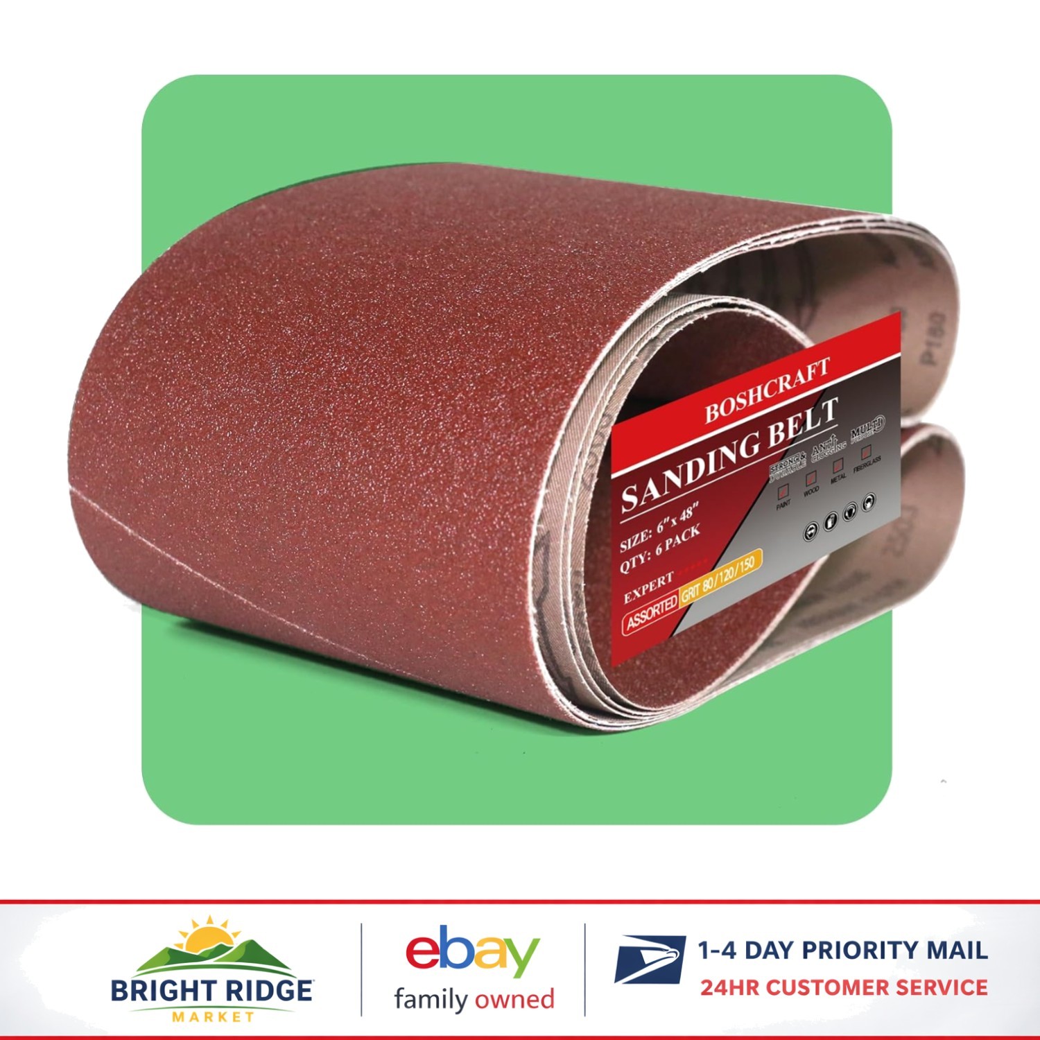 12 Pack 6 x 48 Inch Sanding Belts with Assorted Grits for Wood and Metal