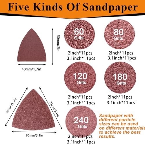 114Pcs Oscillating Tool Sanding Pads Kit – Triangle & Finger Sandpaper Set for W