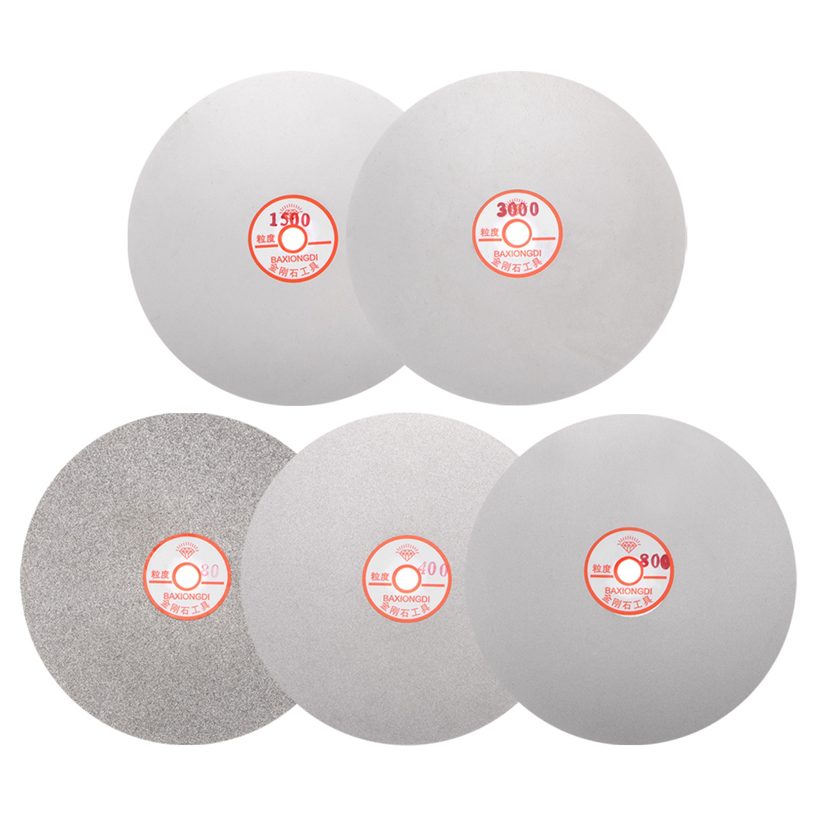 5pcs Diamond Sanding Grinding Disc Set 8″ Grit 80/400/800/1500/3000 1/2″ Arbor