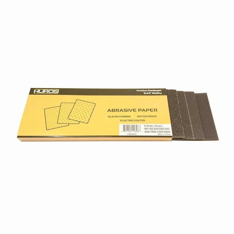 Professional Sandpaper Assortment Pack Wet Dry 9×3.6in 80 to 2000 Grit 18pcs New