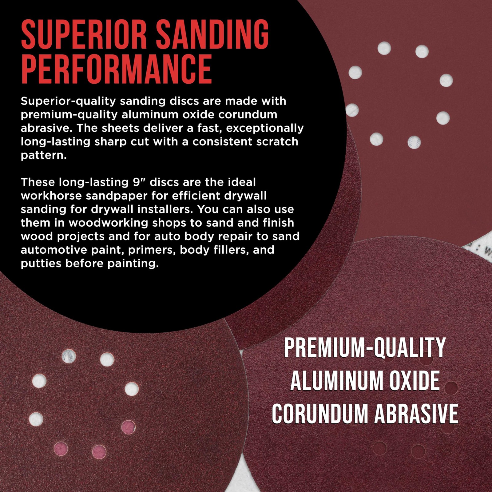 ProductionShop Premium 9″ Red 8-Hole Pattern Sanding Discs, 30 Oxide Brown