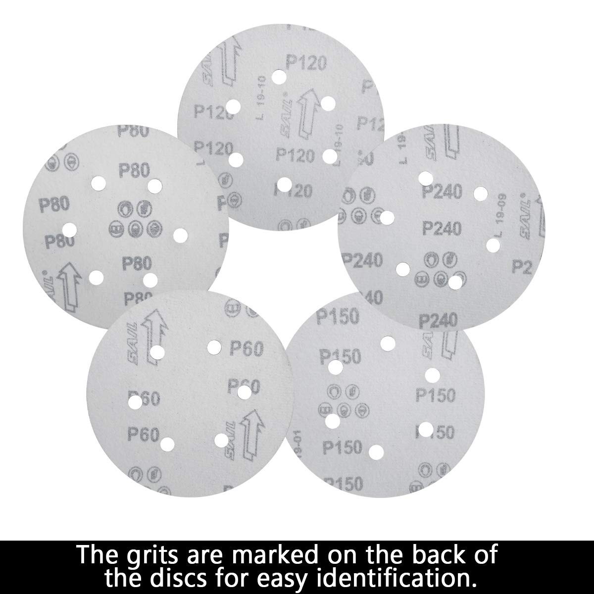 100 PCS 6 Inch Sanding Discs, 6 Hole Hook and Loop Sandpaper 60 80 120 240 400 G