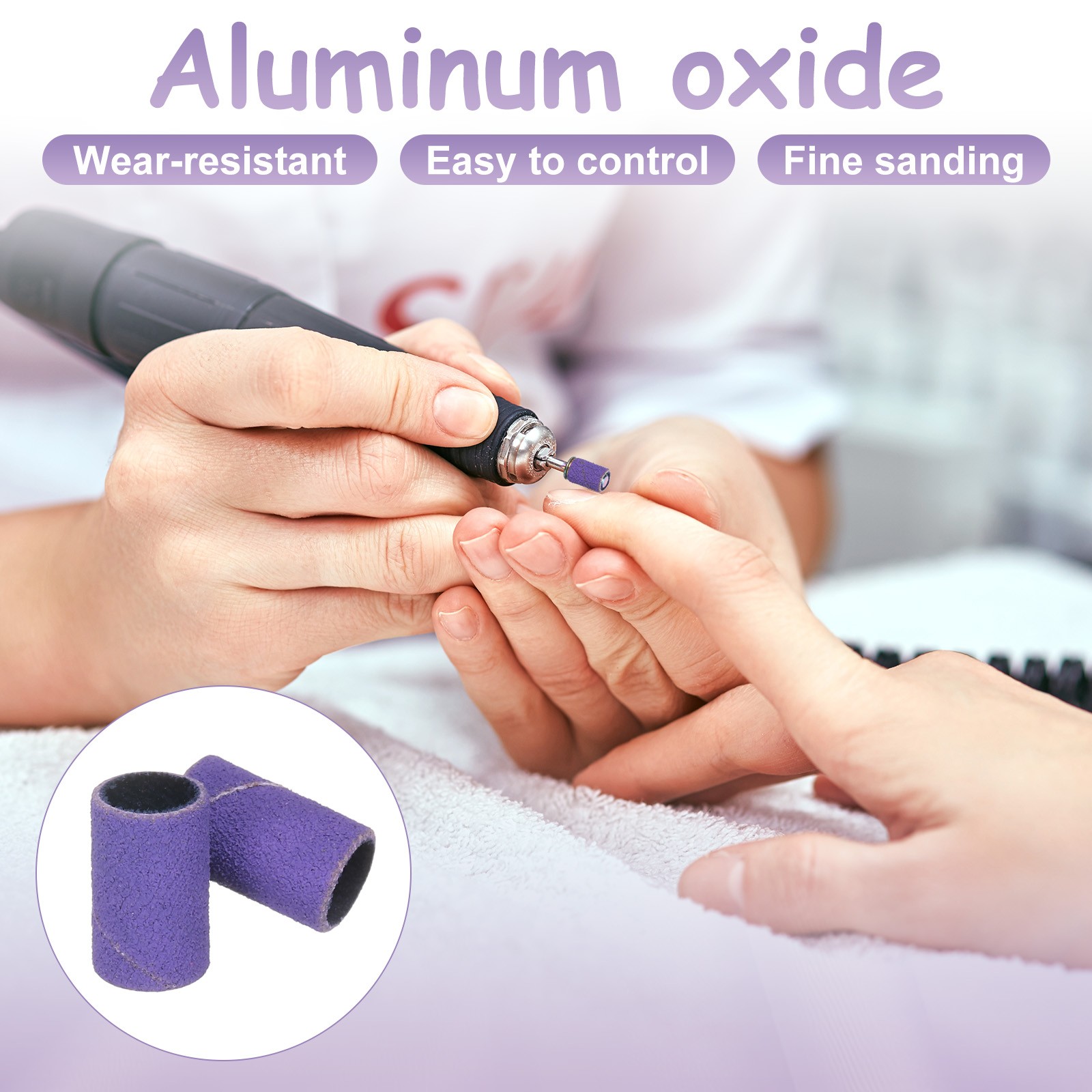 100pcs Small Sanding Bands 180 Grit for Nail Drill Bits Purple