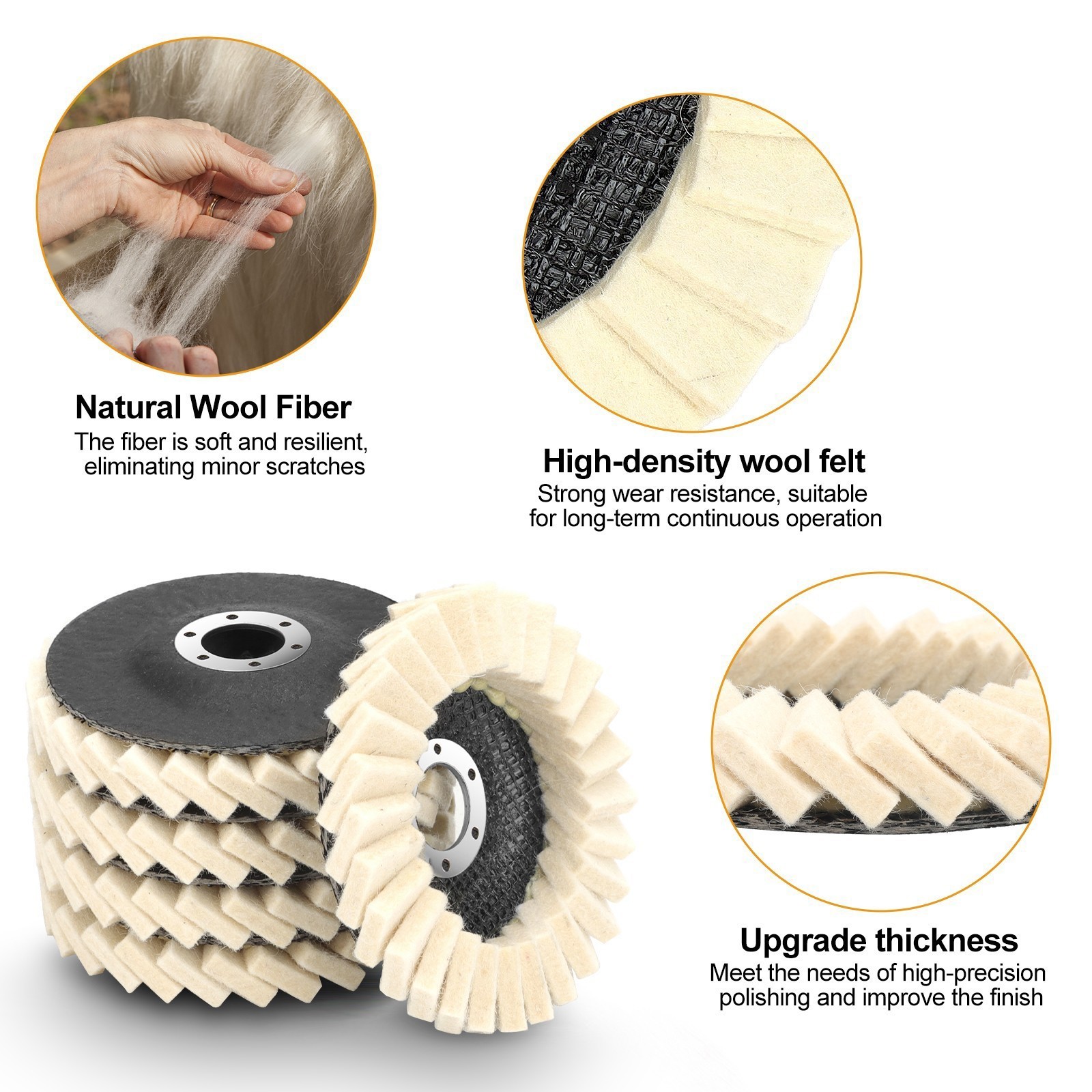 5Pcs 4.5/5″ Wool Flap Felt Polishing Wheel Buffer Pad Metal Finishing Disc✔️