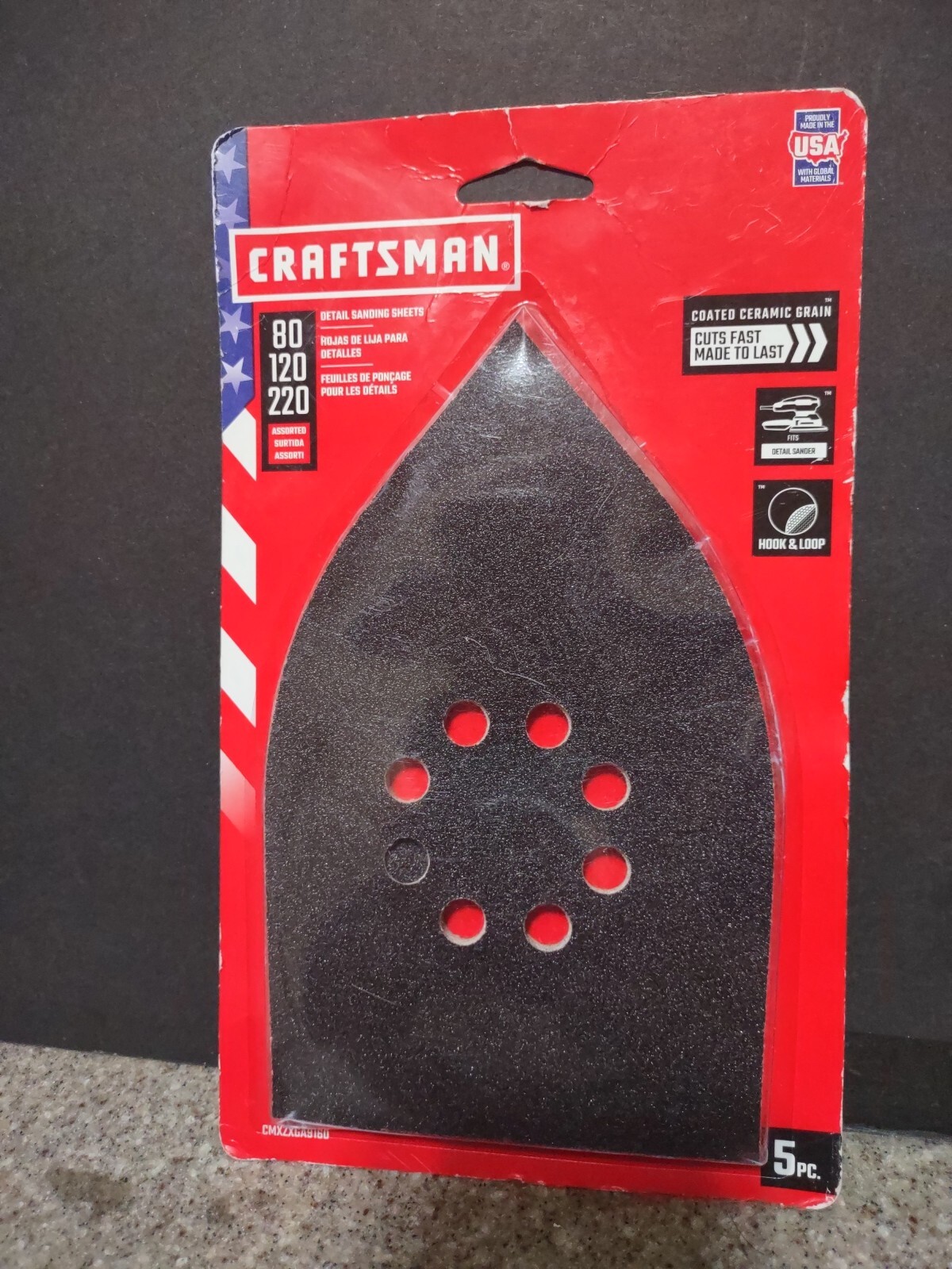5 Pack Craftsman CMXZXGA9160 Sanding Sheets Fits Detail Sander 80 120 220 Grit