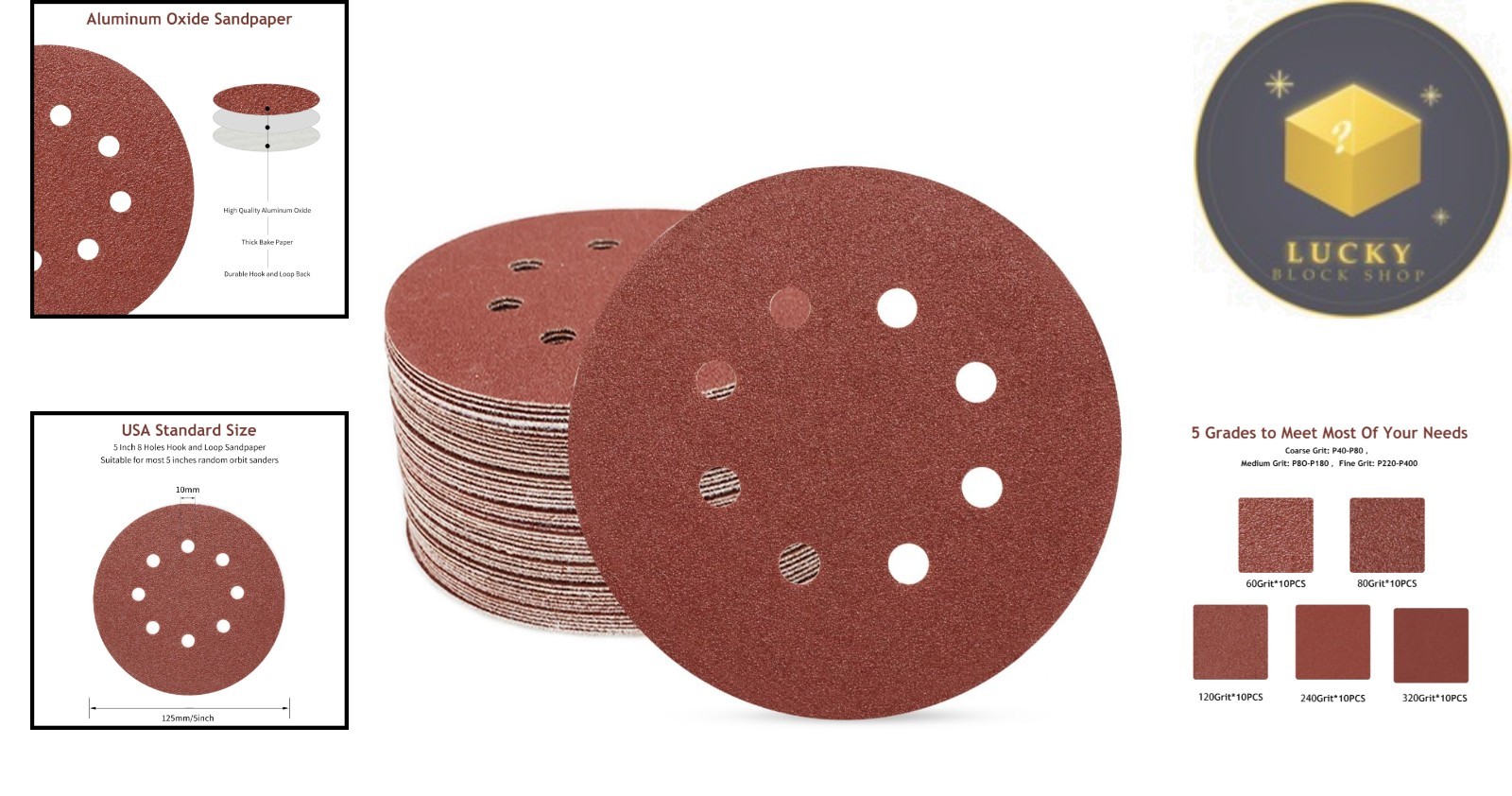 50 PCS 5-Inch Sanding Discs – Assorted Grits for Smoothing and Polishing
