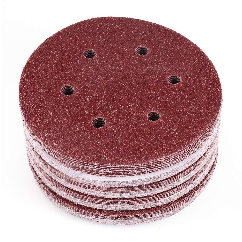 6-Inch 6-Hole 40 Grit Sanding Disc – Hook and Loop Orbit Sander Sandpaper, Pa…