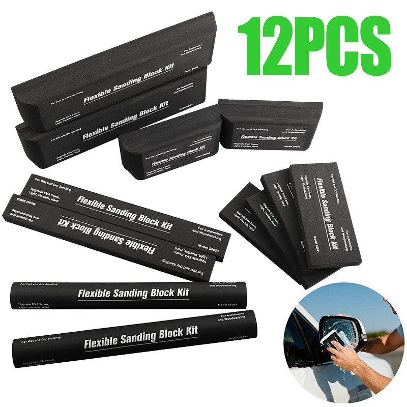 12x Flexible EVA Foam Sanding Block Kit Wet Dry for Automotive Body Wood Repair