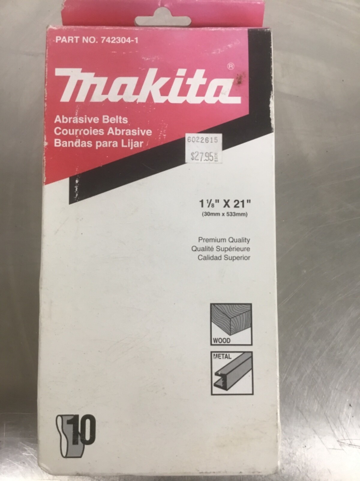 Box of 10-MAKITA Abrasive Sanding Belt 1 1/8″ x 21″ 742304-1, 100 Grit