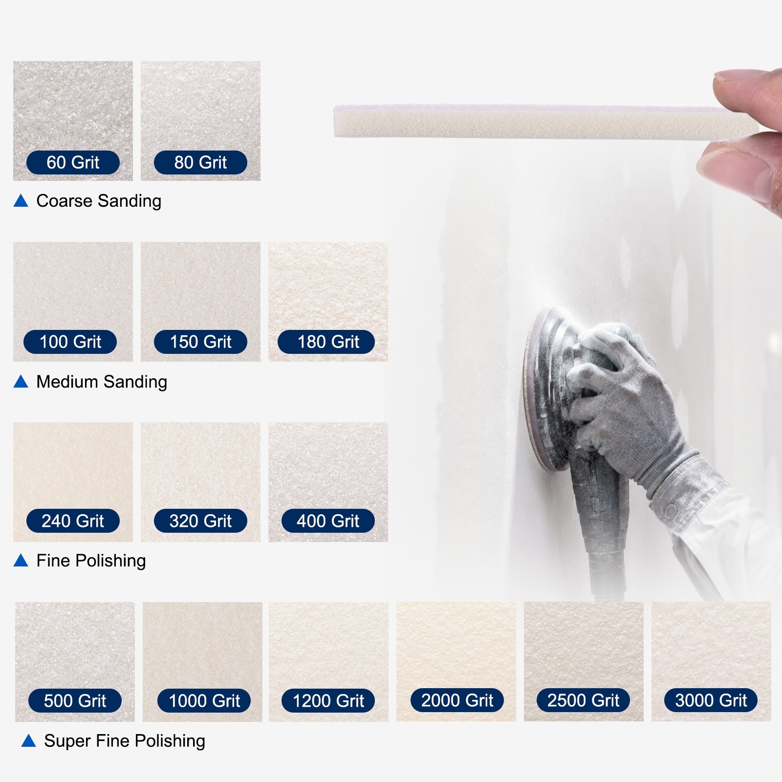 28 Pcs 2000 Grit 4 x 2.8 Inch Hook & Loop Foam Sanding Blocks, White