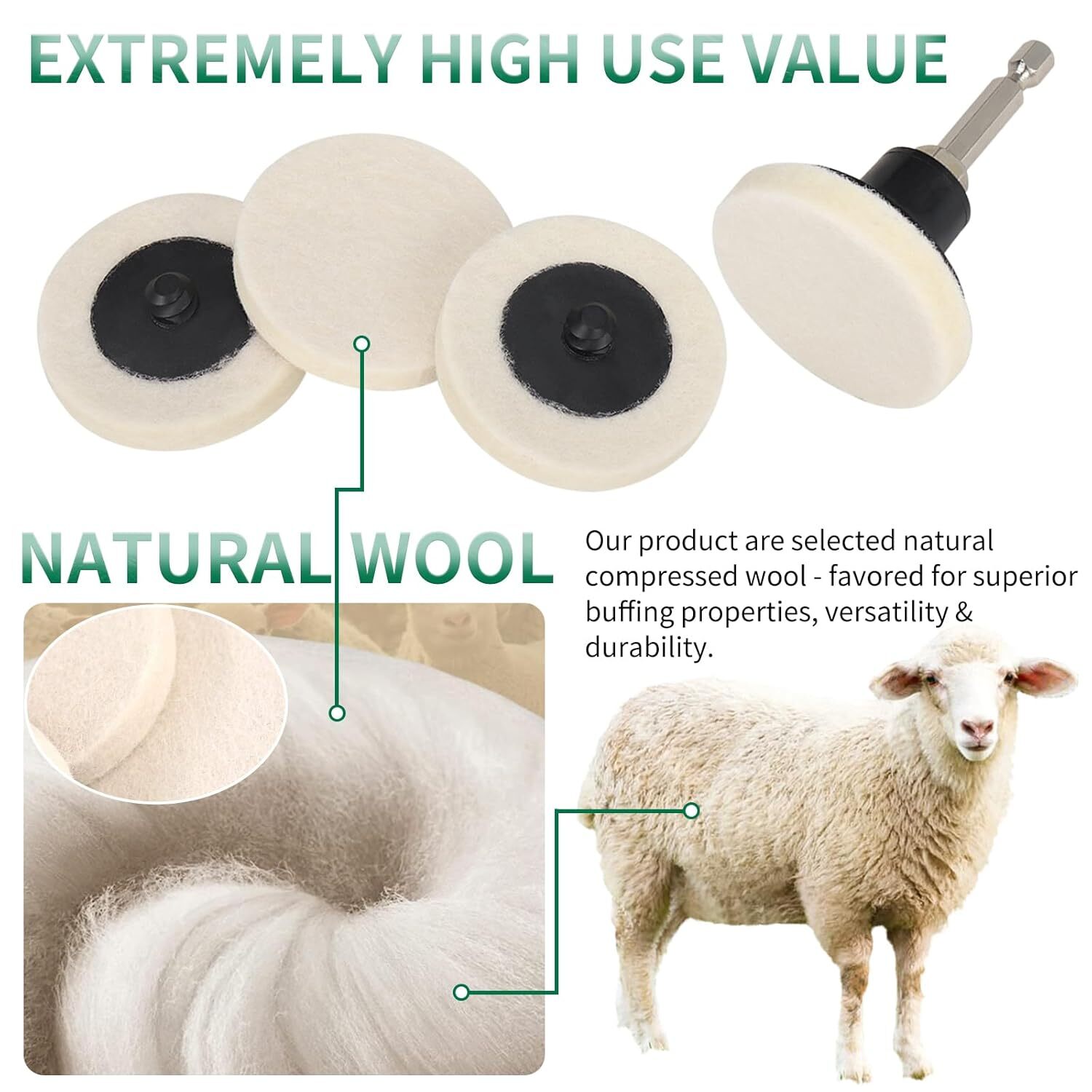 20Pcs 50mm Wool Felt Polishing Buffing Disc Wheel With Shank Kit For Rotary Tool