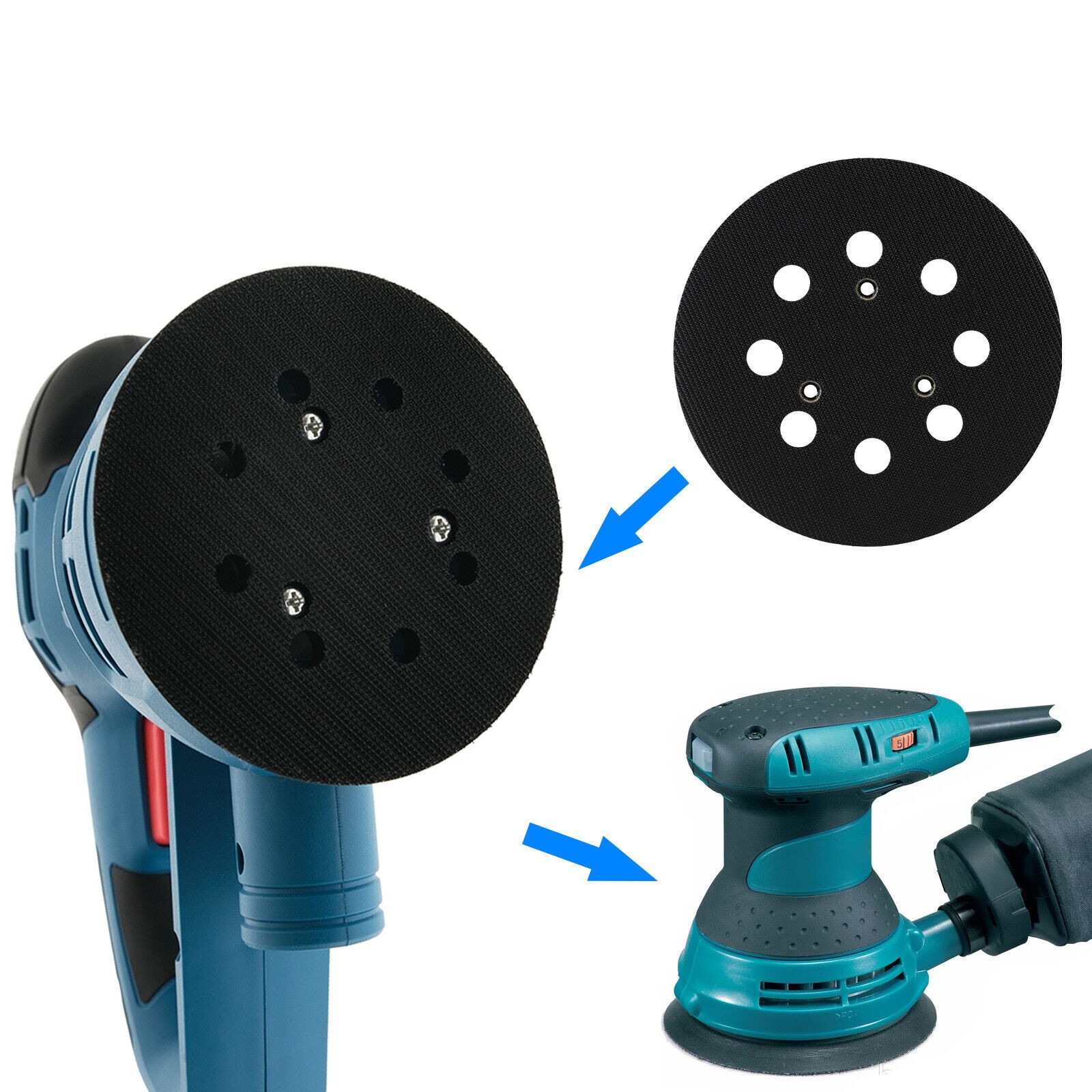 5 inch 8 Hole Hook Orbital Sander Pad 3 Screw Hole For Porter Cable 390/390K