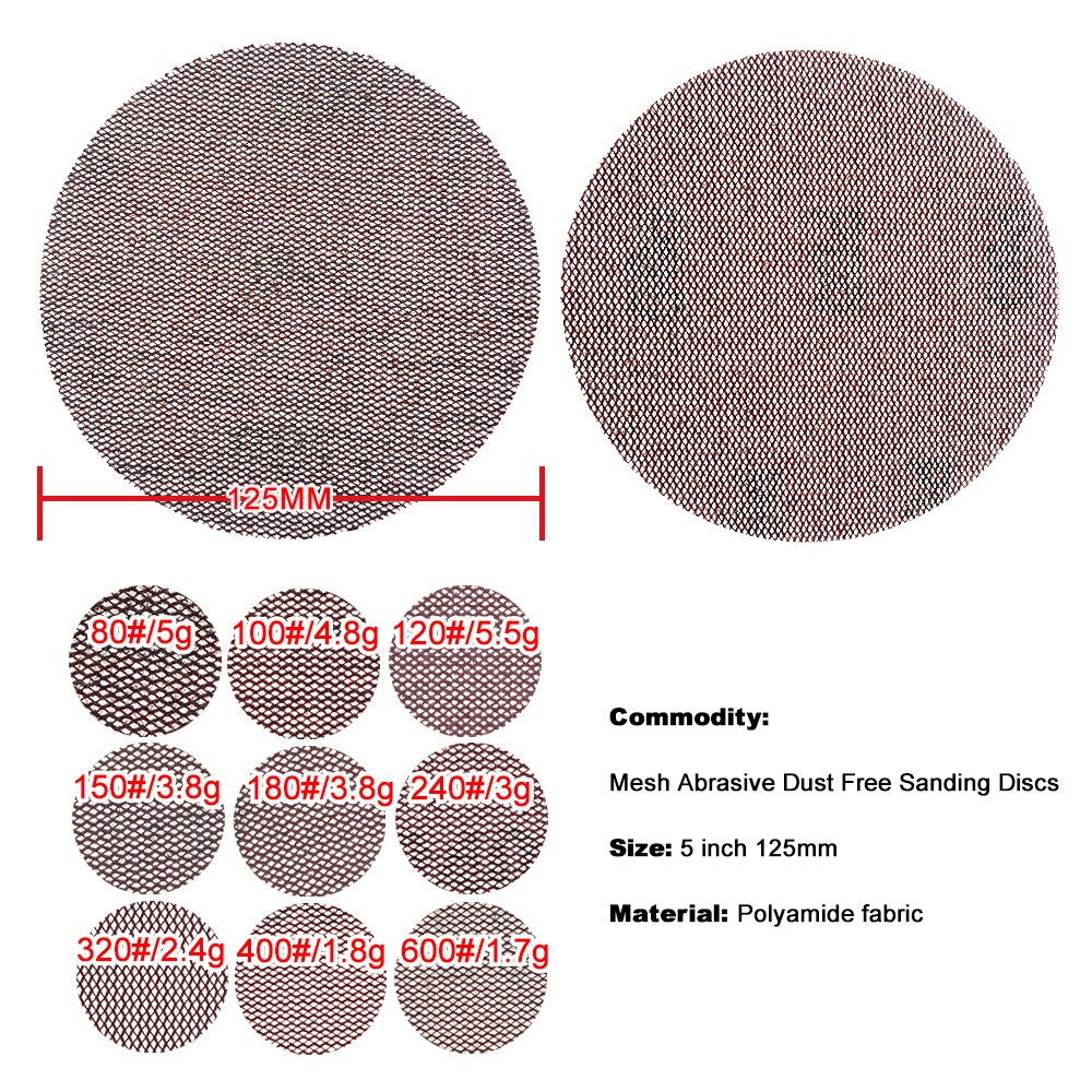 125/150/180mm Mesh Sanding Discs 60-1000P Grid Sandpaper Pads Hook And Loop
