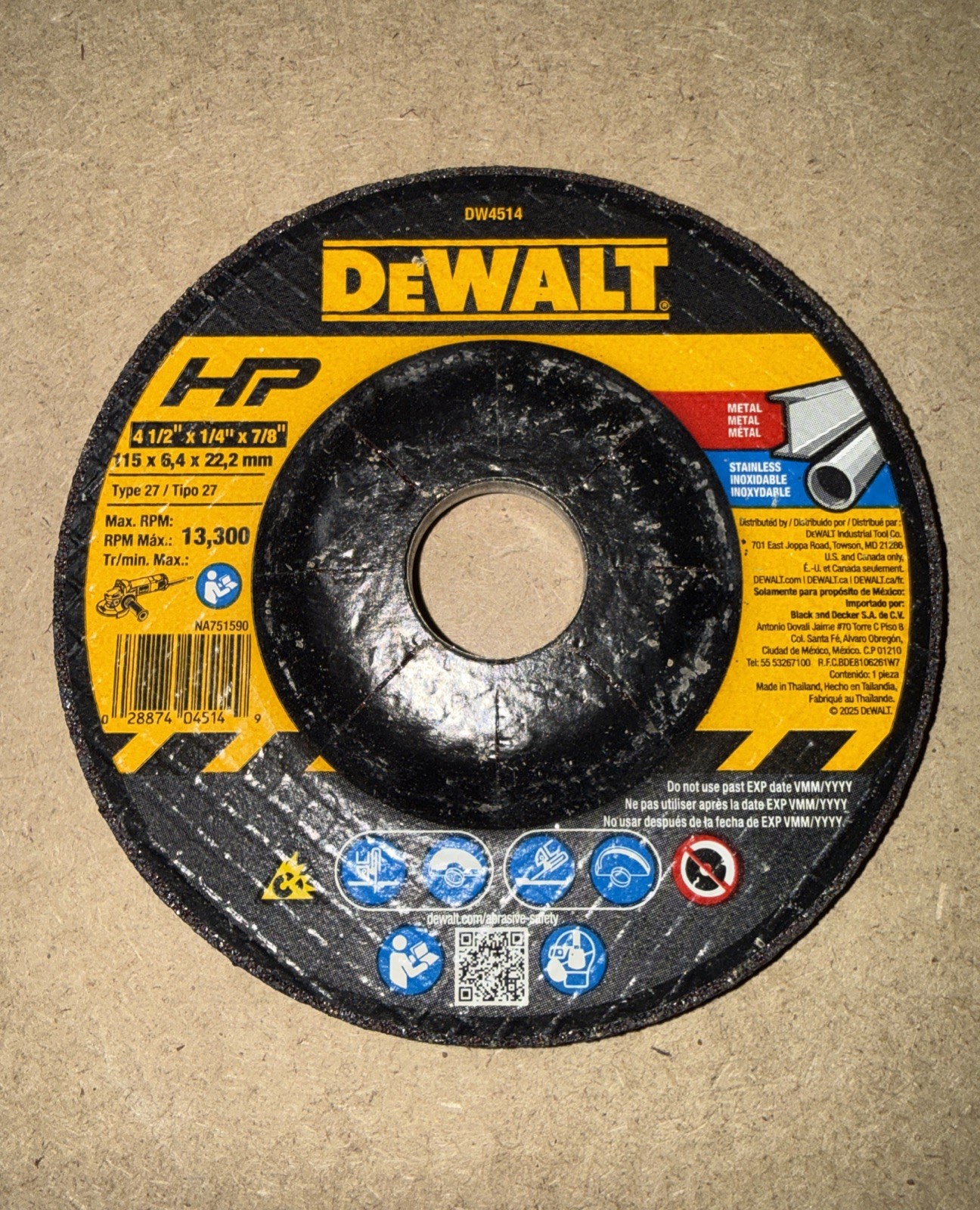 3 Pack – DeWalt HP DW4514 Metal Grinding Wheel Type 27 4-1/2in x 1/4in x 7/8in