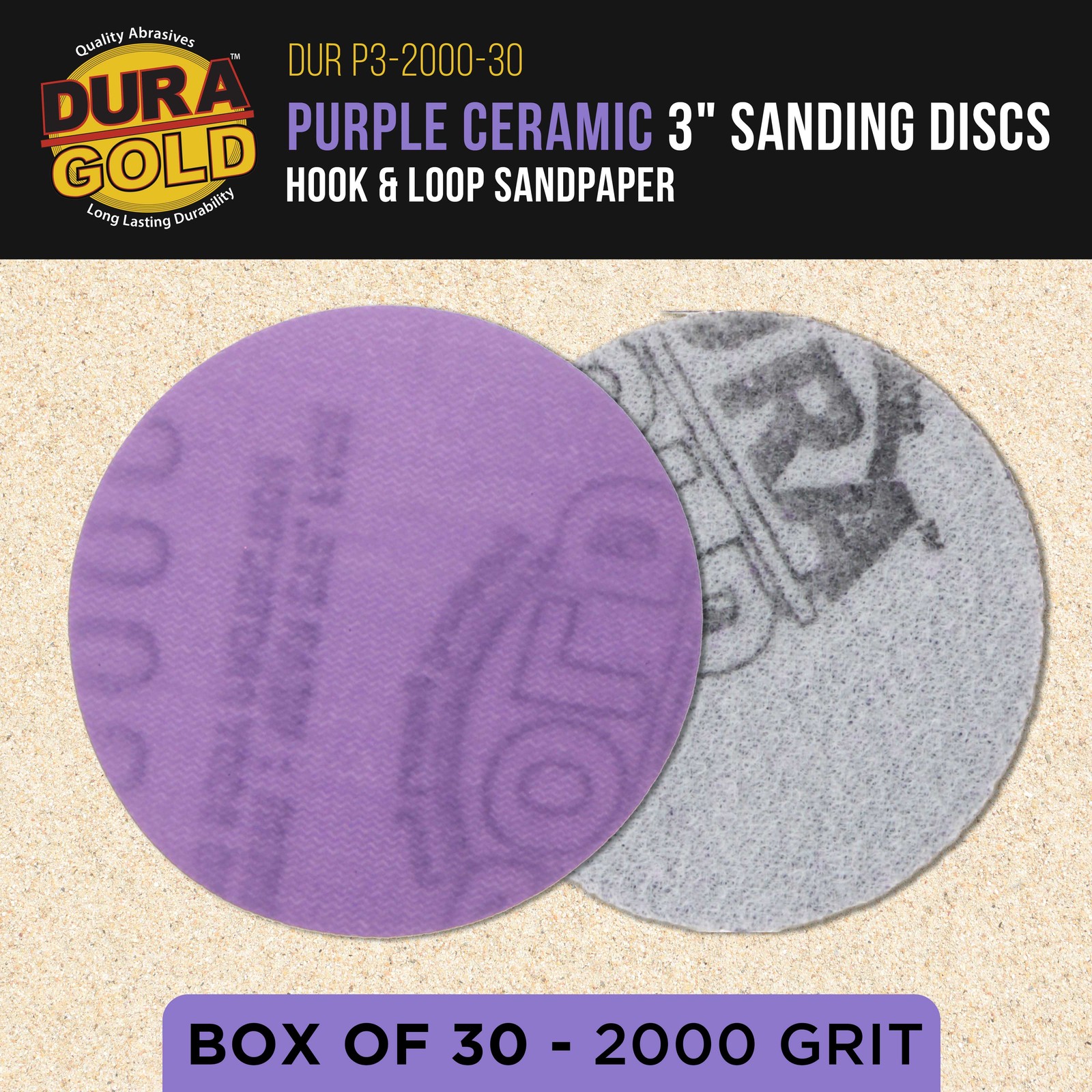 2000 Grit 3″ Purple Ceramic Sanding Discs, Box of 30 – Hook & Loop Sandpaper