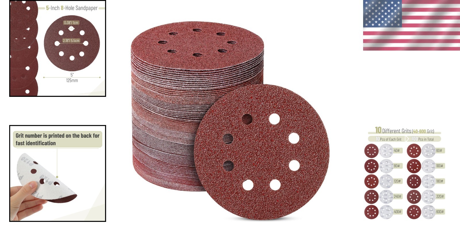 Red Sanding Discs 5 Inch 100 Count Aluminum Oxide Assorted Grits Perfect for DIY