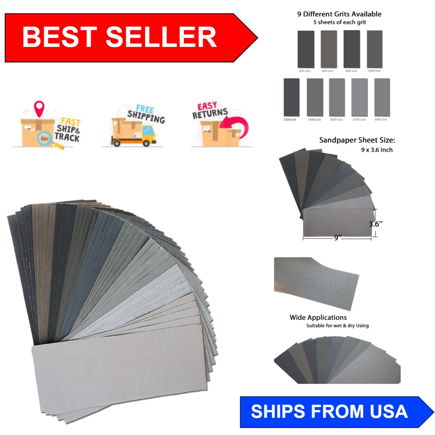 Comprehensive 45Pcs Sandpaper Set: Perfect for Wood Finishing & Automotive Use