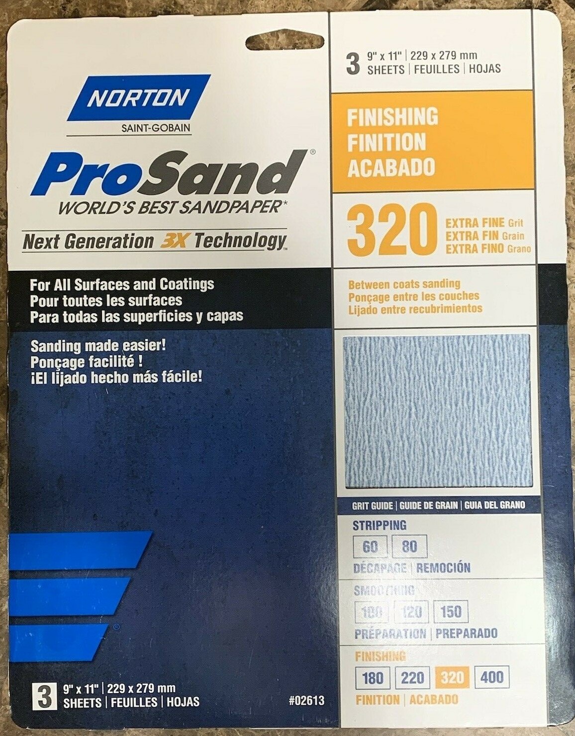 Norton Pro Sand Sandpaper New Package of 3 sheets 9″ x 11″ 9 Grits to choose