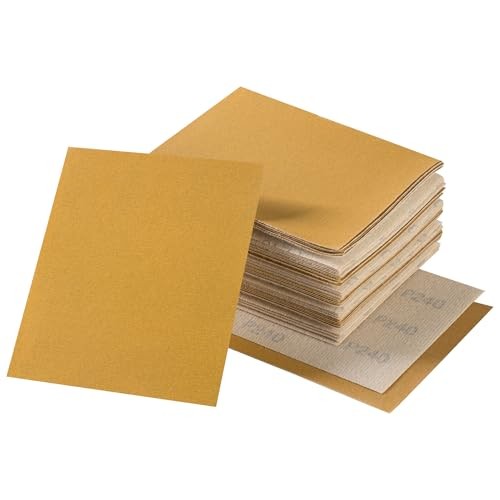 40PCS 1/4 Sheet Sandpaper 4.5 x 5.5 Inch Gold Sandpaper with Hoop 40PCS 240grit