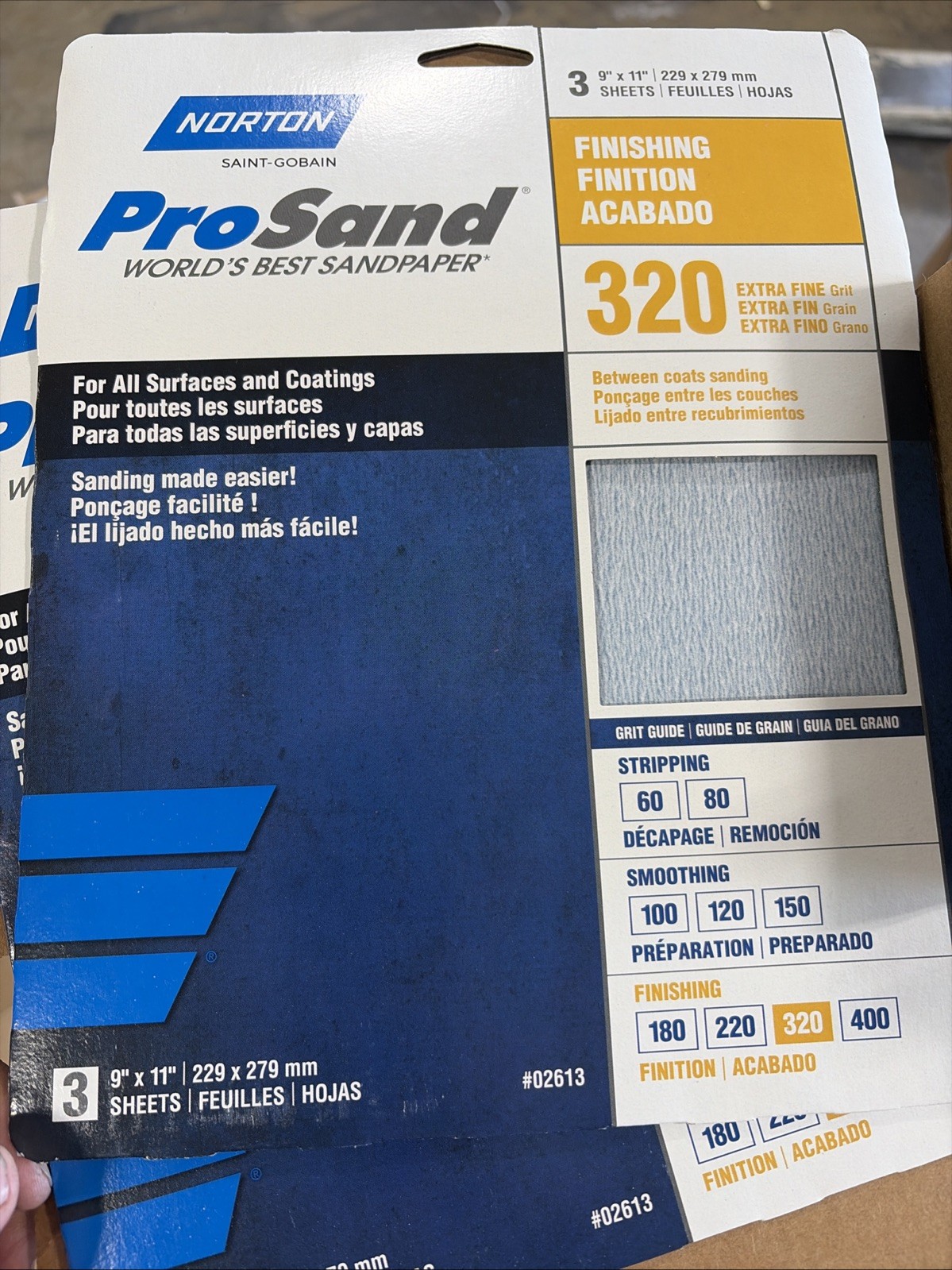 75 SHEETS NORTON Sandpaper Sheet: 9 in W x 11 in L, Aluminum Oxide, P320 Grit