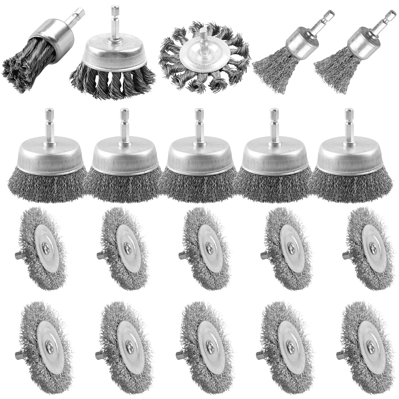 WENHUALI 5 Pcs Wire Brush Set for Drill – Heavy Duty Carbon Steel