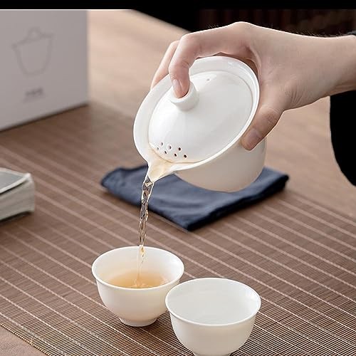 Sizikato White Porcelain Gaiwan Tea Cup – 6oz Kung Fu Cup with Filter Lid