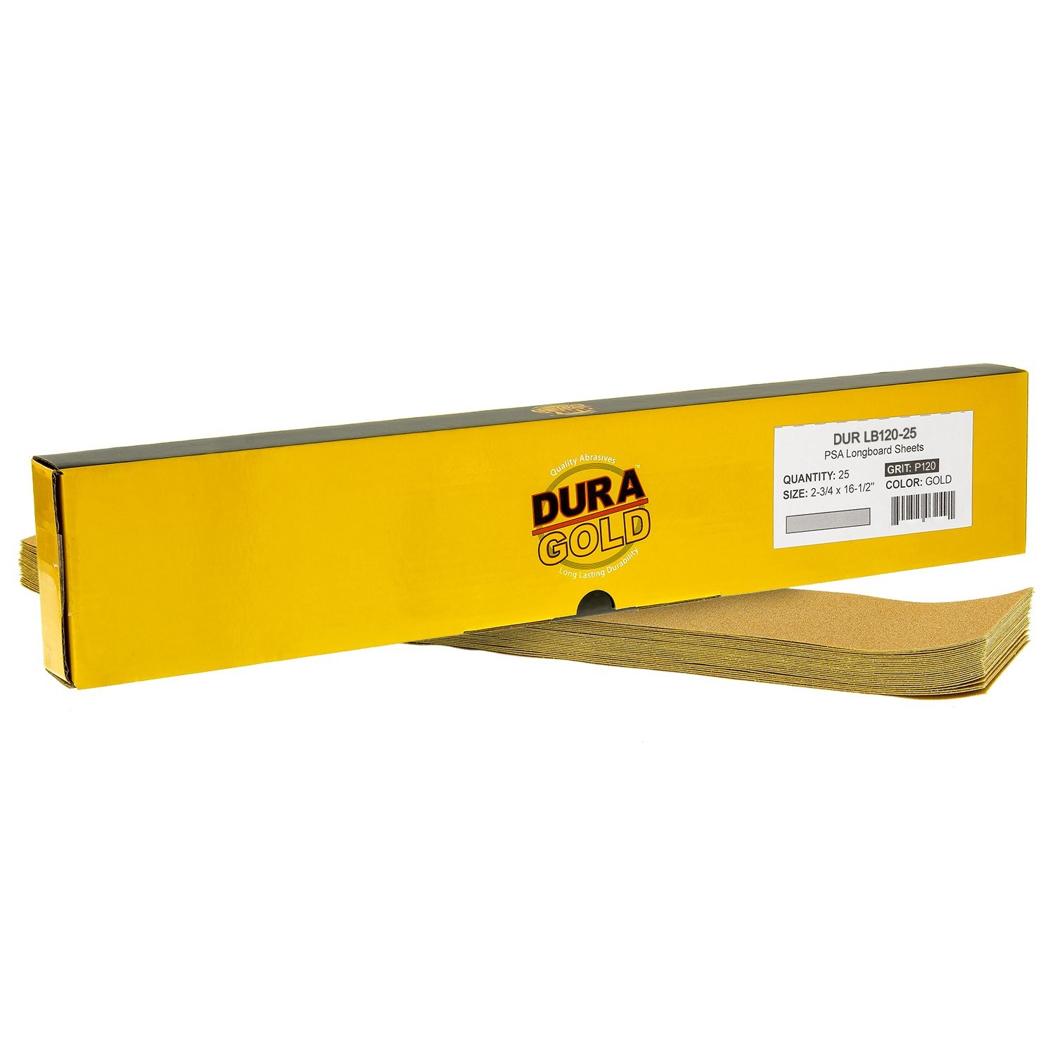 Premium 120 Grit Gold Pre-Cut PSA Longboard Sandpaper Sheets, Box of 20, 2-3/…