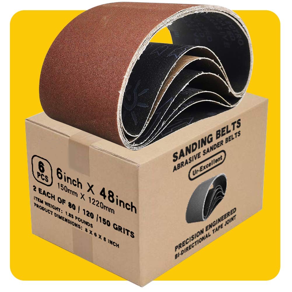 6 x 48 in 6×48 Sanding Belt Pack 6-Inch x 48-Inch,6 Pcs(2 Each of 80 120 150 Gri