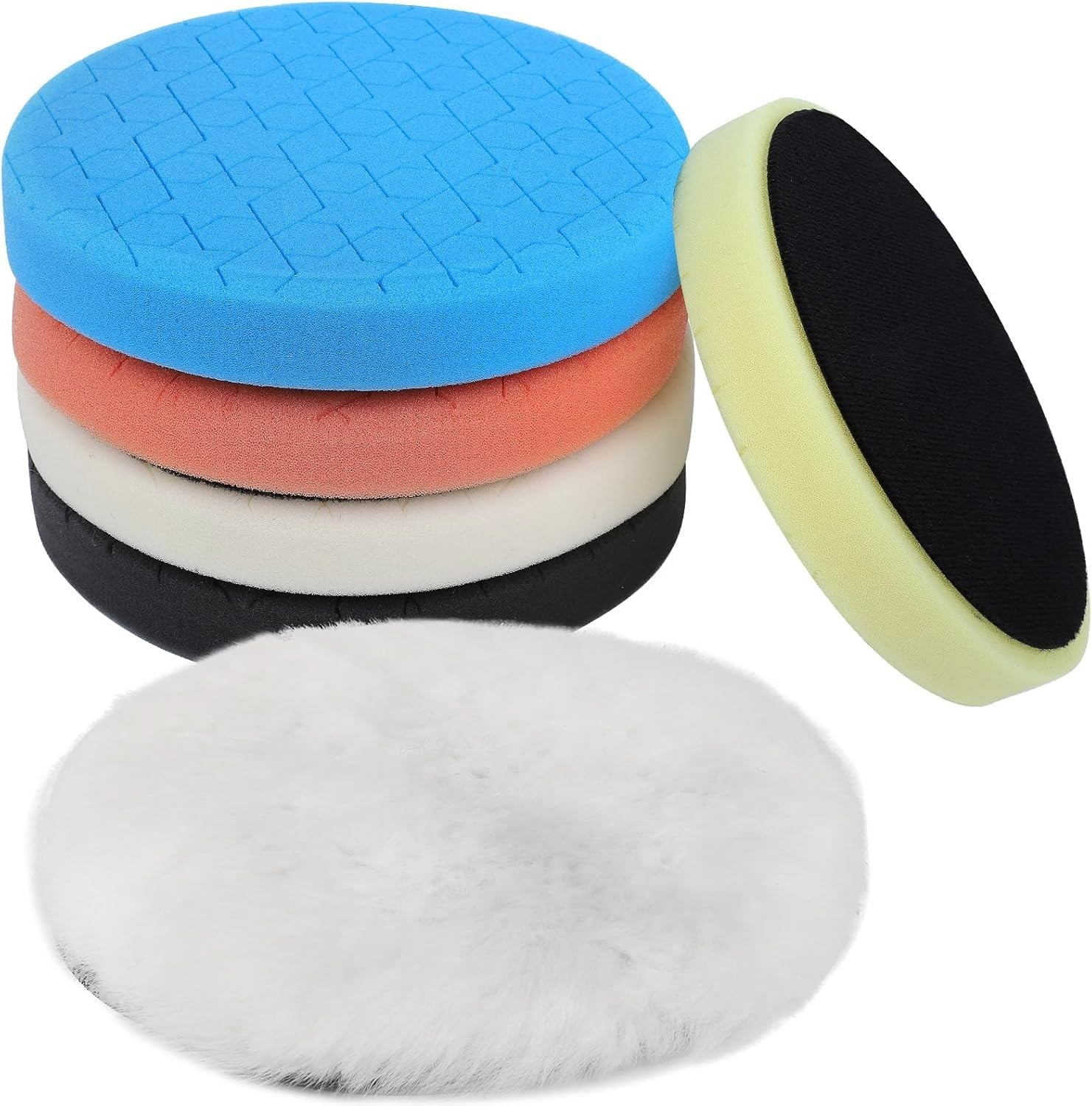 6 Pcs 6 Inch Buffing Pads, Polishing Pads 6.5 Inch 165 mm Face for 6 Inch 150…