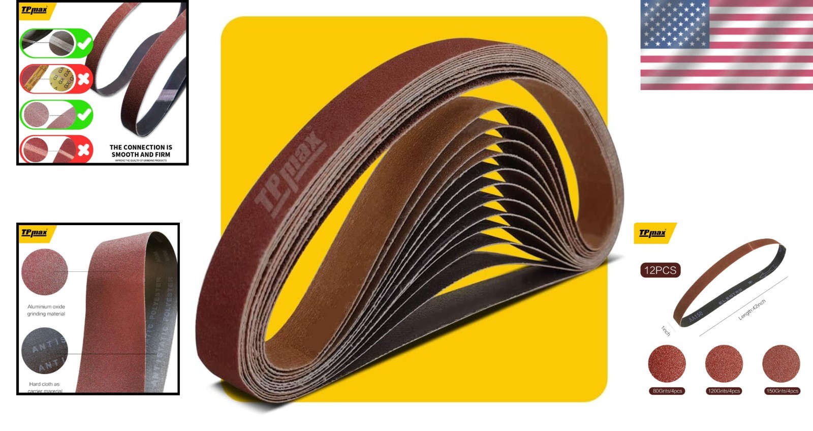 12-Pc 1×42 Inch Sanding Belt Pack – Aluminum Oxide with Grit Variety