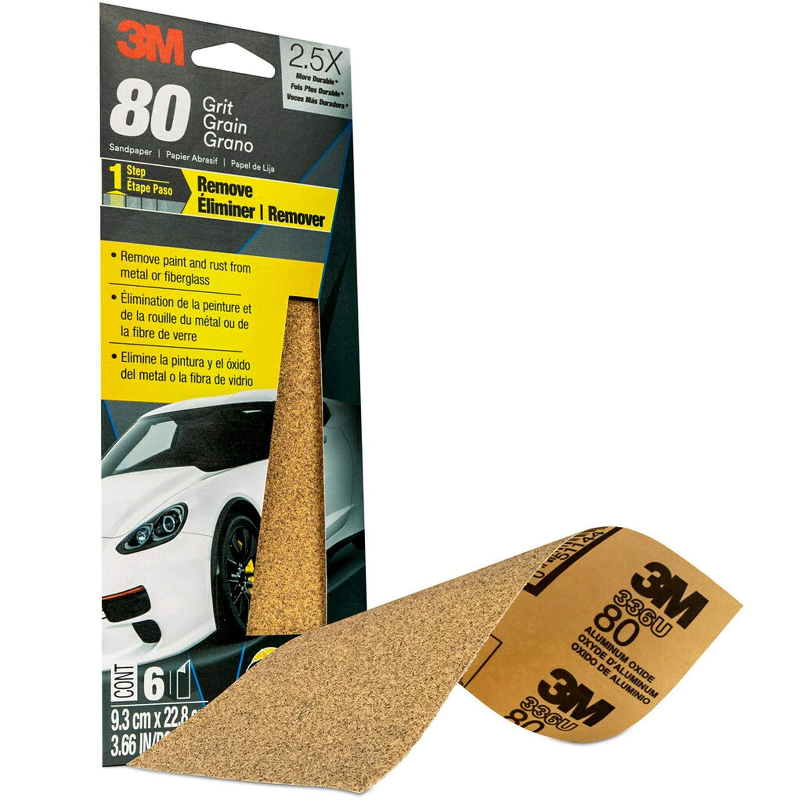 3M Sandpaper 80 Grit 3 2/3 in x 9 in 6 Sheets for Wood Metal Finishing