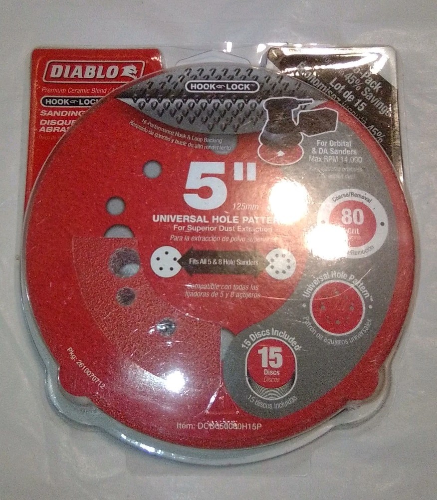 sanding discs diablo 5″/ 125mm 15-pack ceramic blend 80 grit hook and lock new
