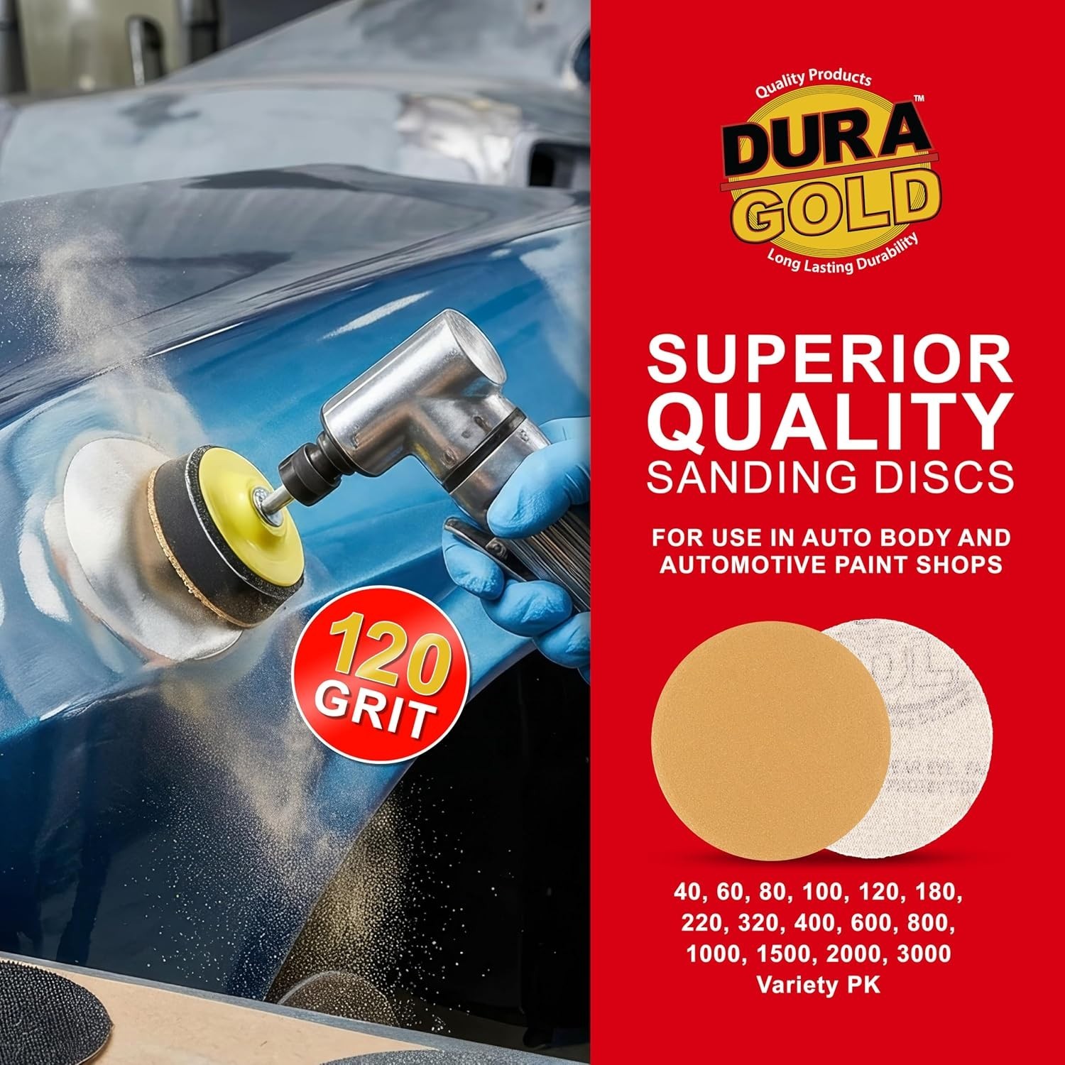 – 120 Grit 3″ Gold Hook & Loop Sanding Discs for DA Sanders – Box of 30 Sandp…