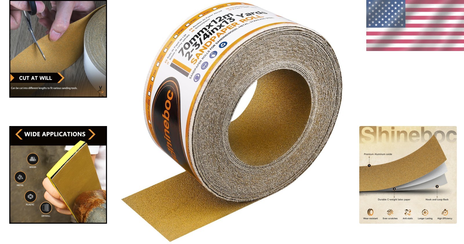 Sandpaper Roll 320 Grit Aluminum Oxide Hook Loop Longboard 13 Yards