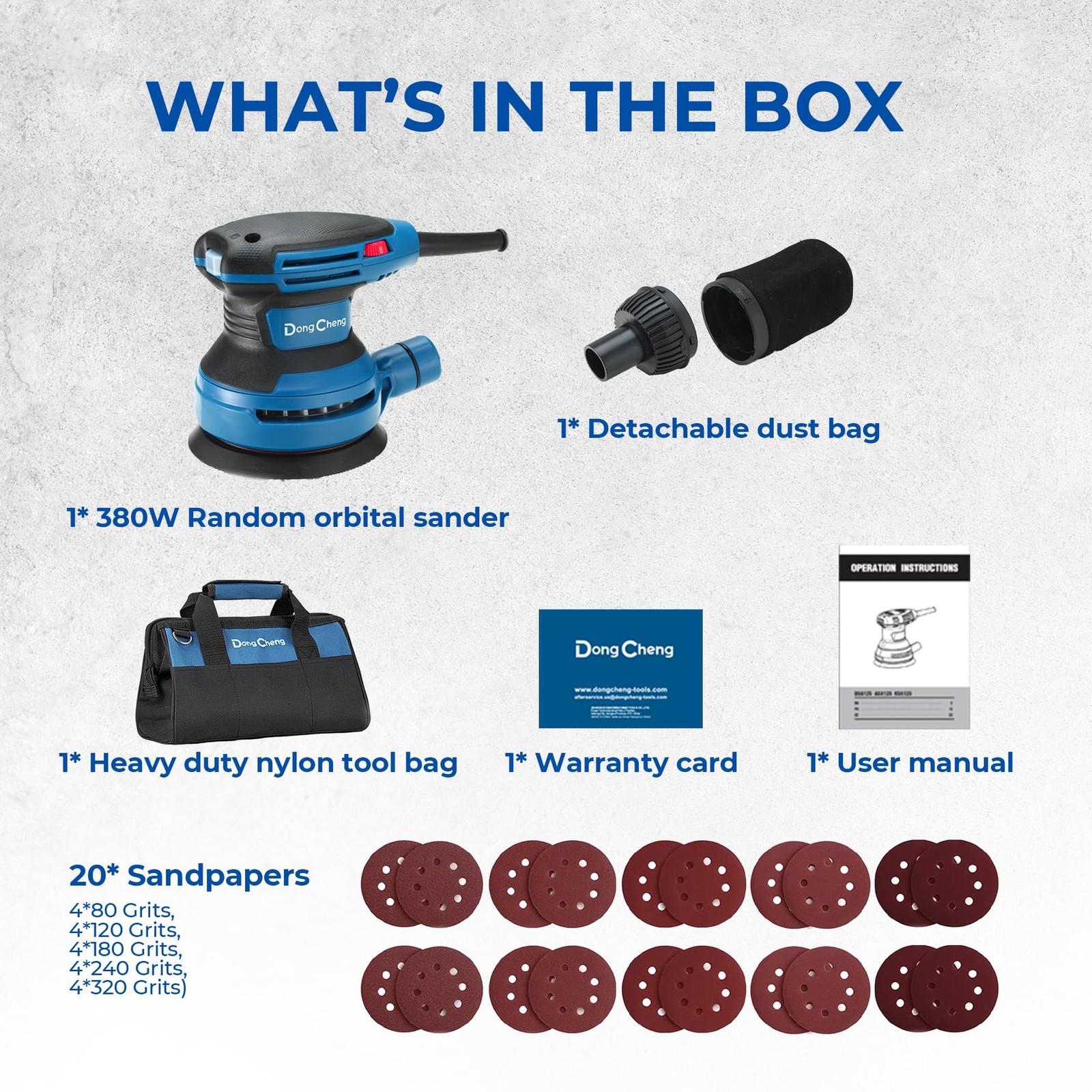 Dong Cheng 5-Inch Random Orbital Sander 3.2A 12800OPM Electric Palm Blue