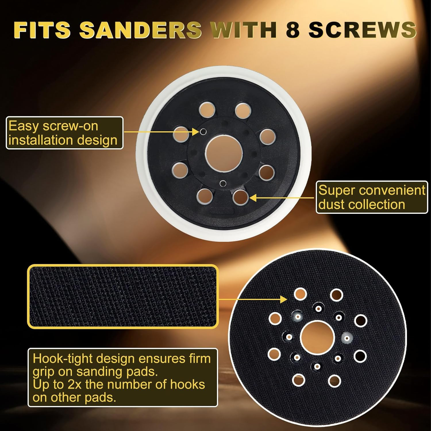 5 Inch 8 Hole Hook & Loop Replacement Sander Pad for 5″ Bosch ROS20VS, ROS20VSC,
