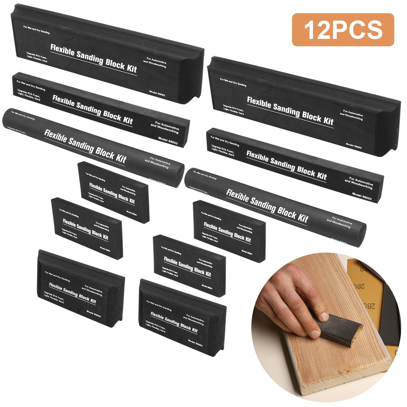 12x EVA Foam Sanding Block Set Wet Dry Sandpaper for Automotive Wood Body Repair