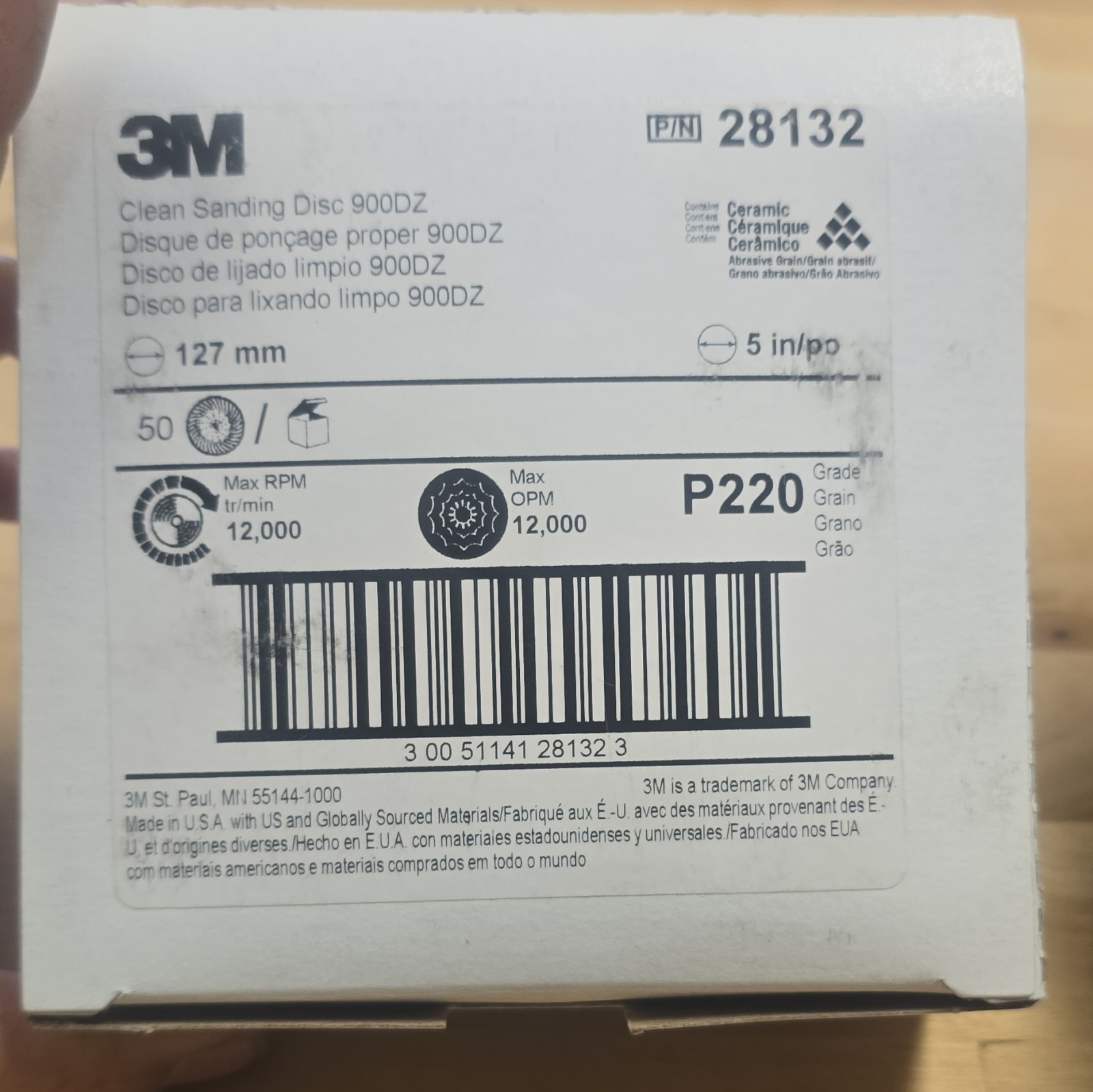 3M Clean Sanding Disc 900DZ P220 5in Ceramic Orbital Sander Disc 50pk 28132