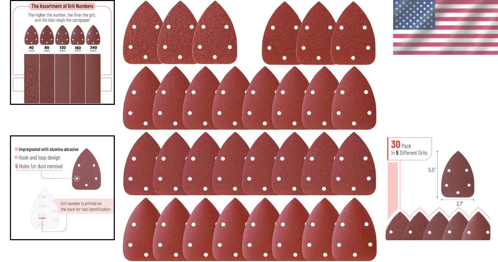Efficient Bates Mouse Sander Sandpaper Pack – 30 Sheets, Wood Sanding Solutions