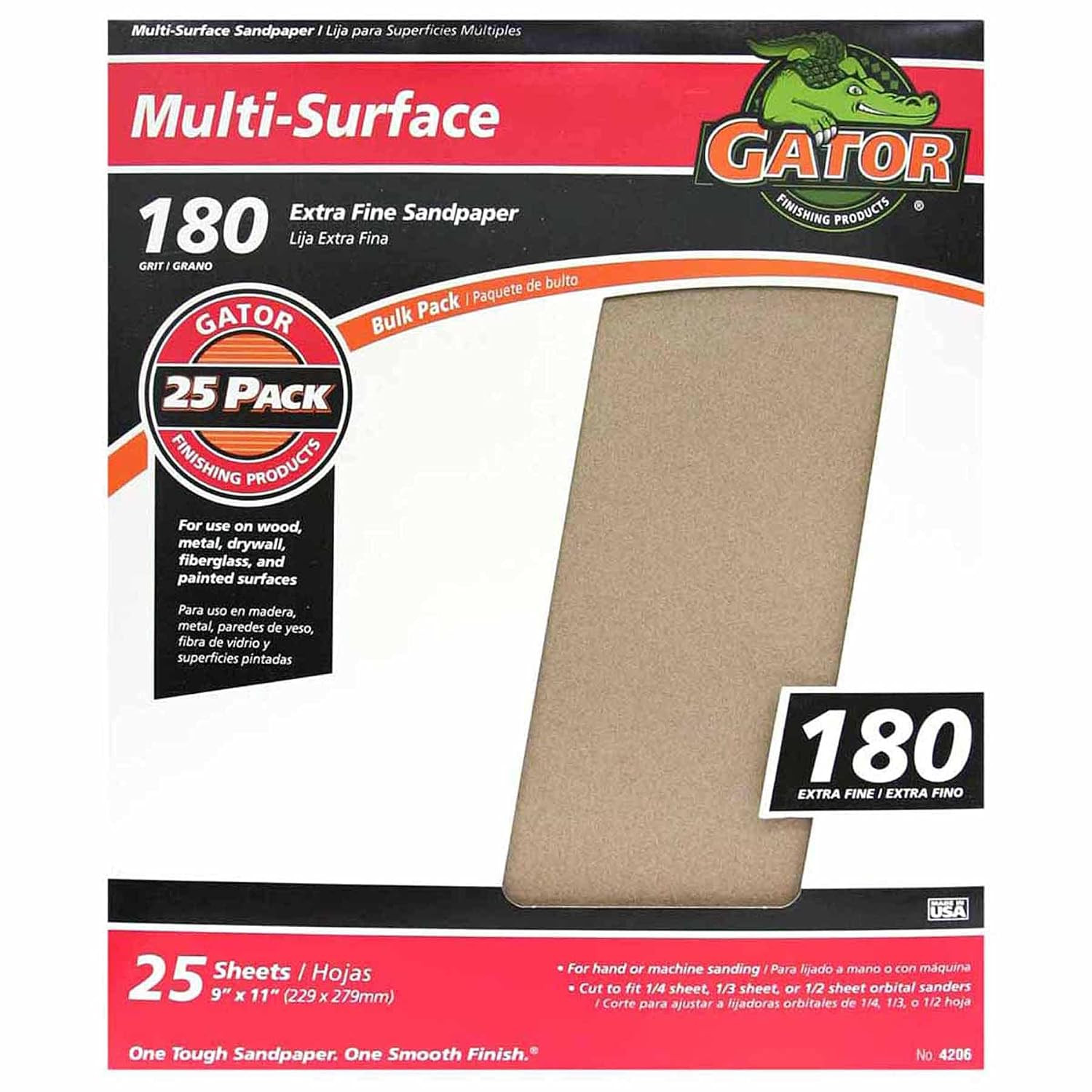 9″ X 11″ Multi-Surface Sanding Sheets, 180 Grit, 25 Pack