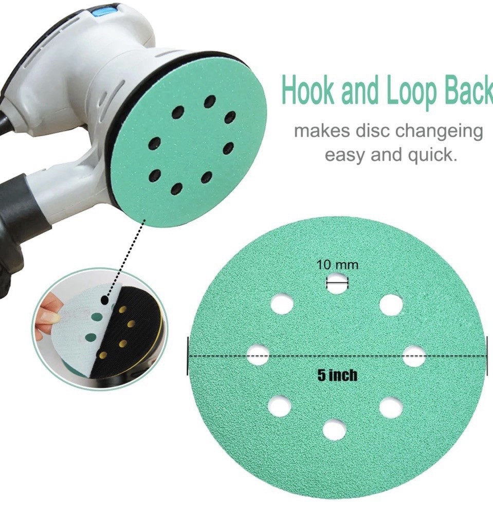 (100) 5 Inch Sanding Discs 8 Hole P320 Grit Hook & Loop Sandpaper Orbital Sander