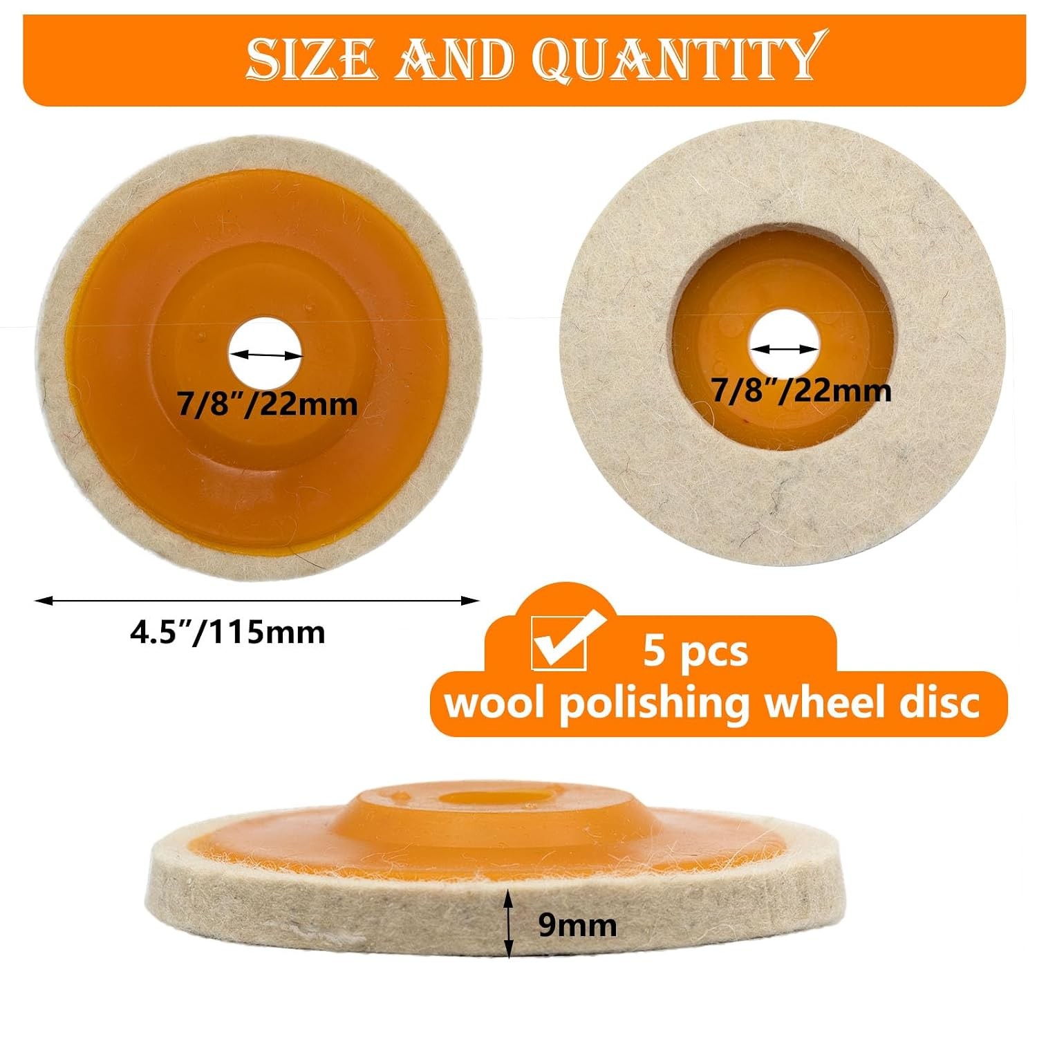 5 Pcs 4.5 Inch Wool Felt Polishing Wheel Discwool Polishing Wheel Disc For 7/8 I