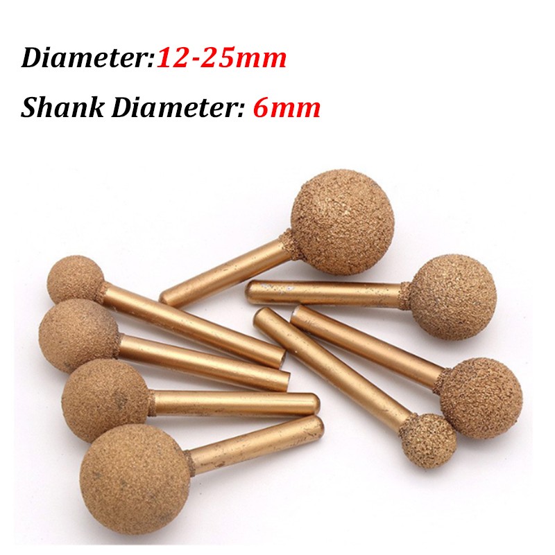 Brazed Diamond Grinding Head Spherical Fine / Coarse Sand Polishing 6mm Shank