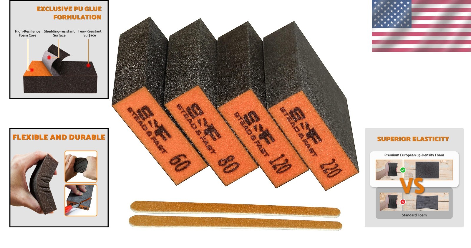 Multi-Purpose Sanding Blocks for Wood & Drywall: 4-Pc Coarse to Fine Set